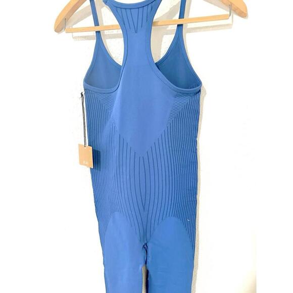 Astroremiges Women's Jumpsuit One Piece Full Length Straps Blue Ribbed Size S - Picture 2 of 15